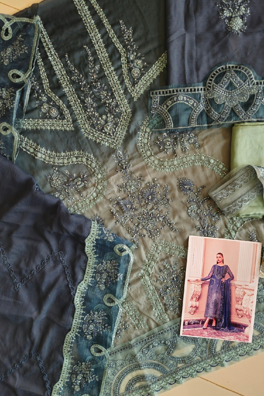 Pure Silk Chiffon by Maria B. - MPC-23-102 Teal Blue - TC-644