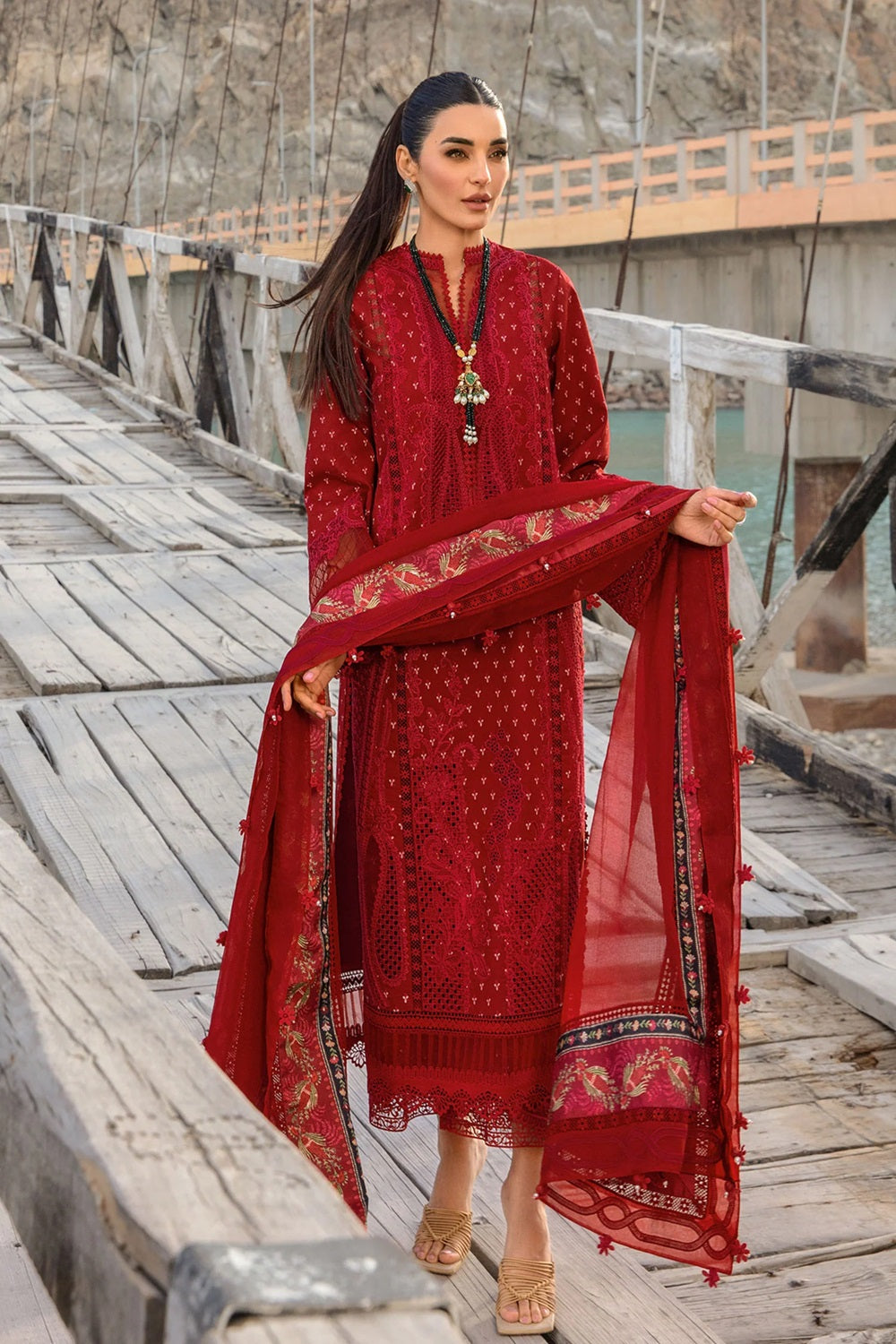 Crimson X Saira Shakira Luxury Lawn 2024 - Dancing Paisleys - Ruby - TC-1118