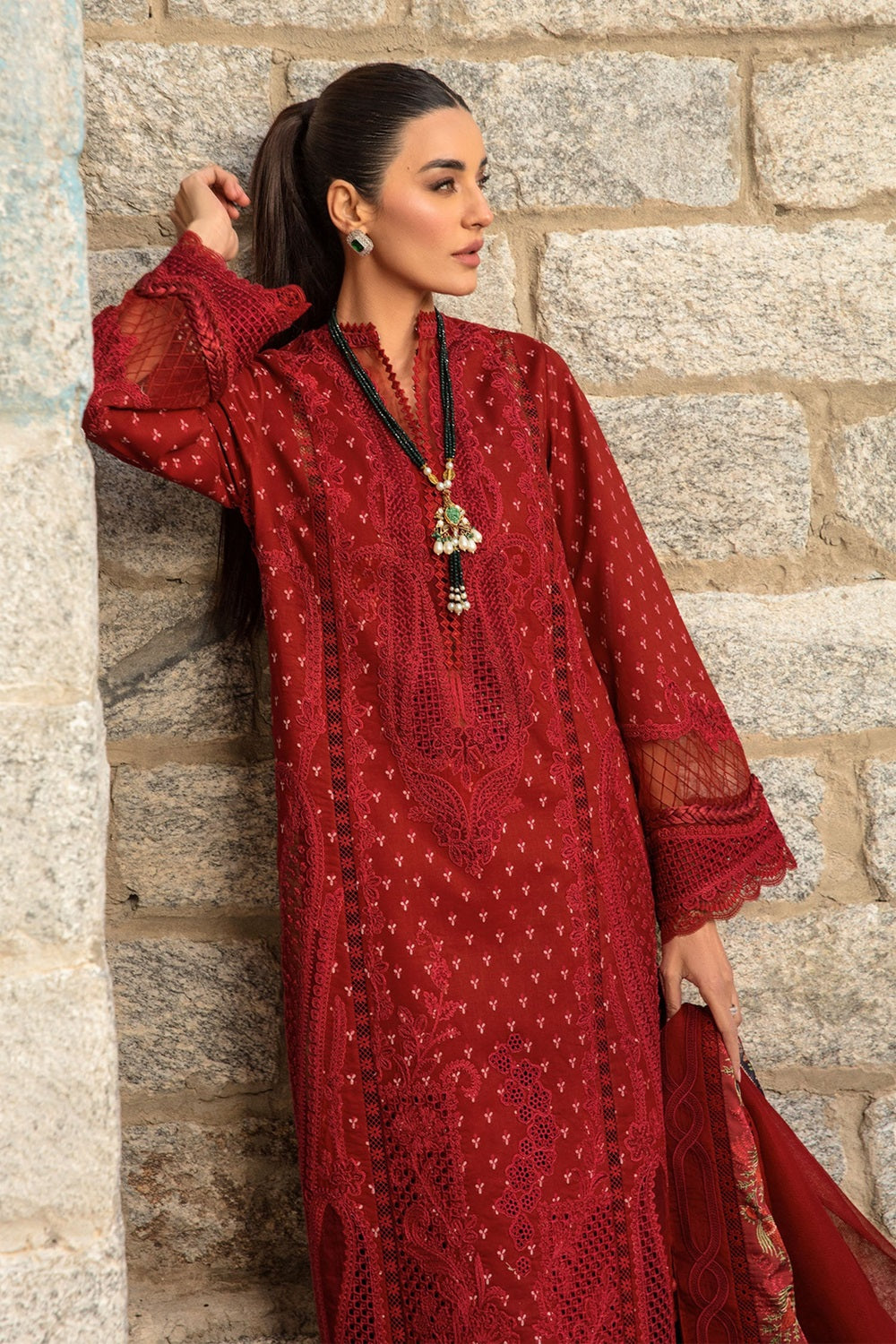 Crimson X Saira Shakira Luxury Lawn 2024 - Dancing Paisleys - Ruby - TC-1118