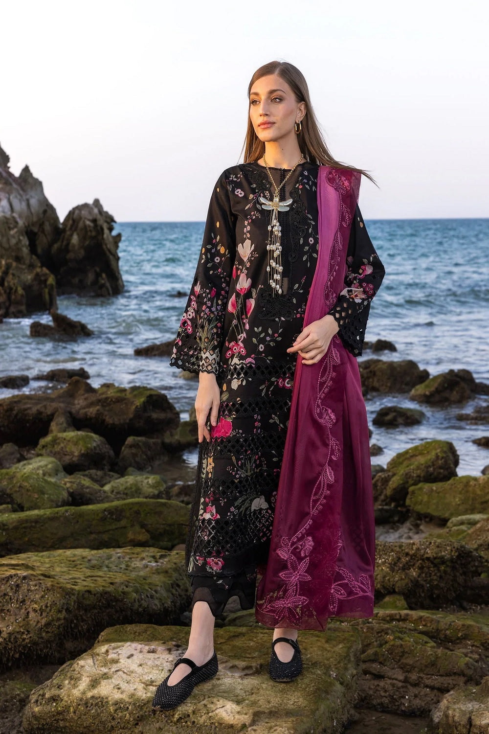 FLOW BY CRIMSON Chikankari Lawn'25 Bloom Bold - D4 B - TC-1259
