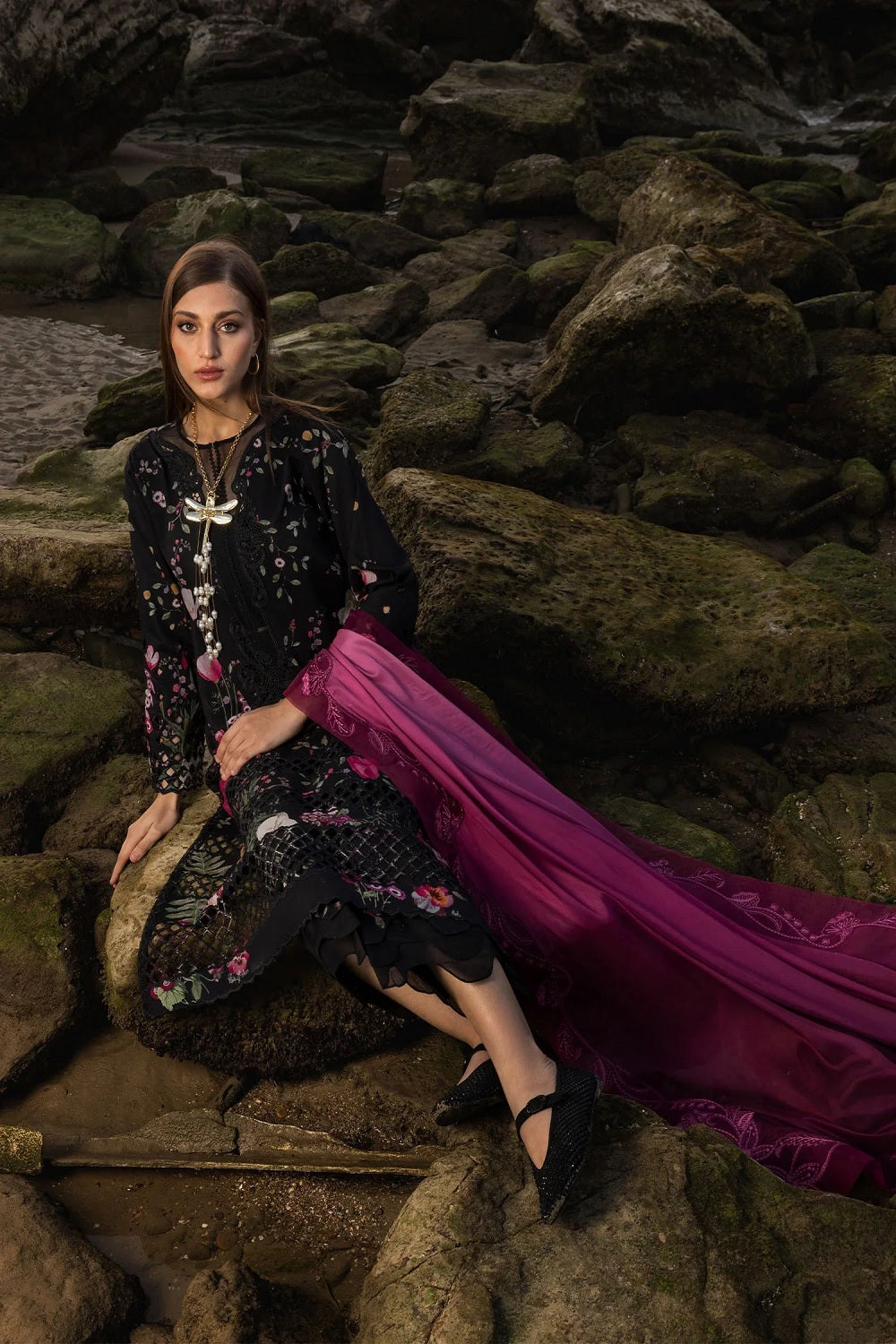 FLOW BY CRIMSON Chikankari Lawn'25 Bloom Bold - D4 B - TC-1259