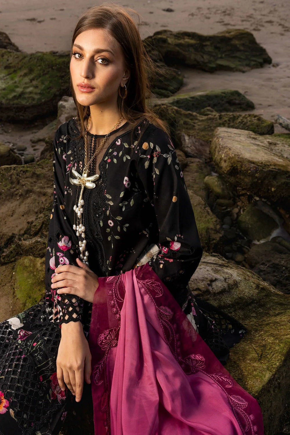 FLOW BY CRIMSON Chikankari Lawn'25 Bloom Bold - D4 B - TC-1259