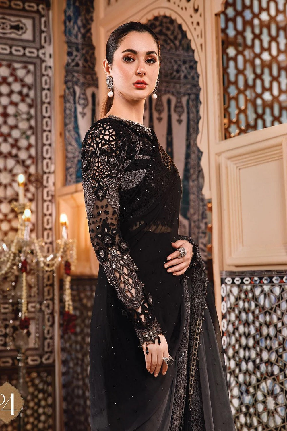 Maria.B Mbroidered Wedding Edition Grey and Black (BD-2504) Saree - TC-517