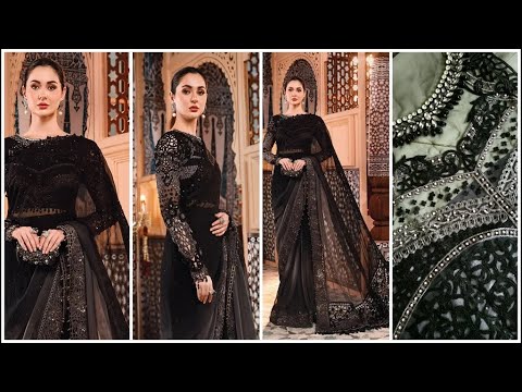 Maria.B Mbroidered Wedding Edition Grey and Black (BD-2504) Saree - TC-517
