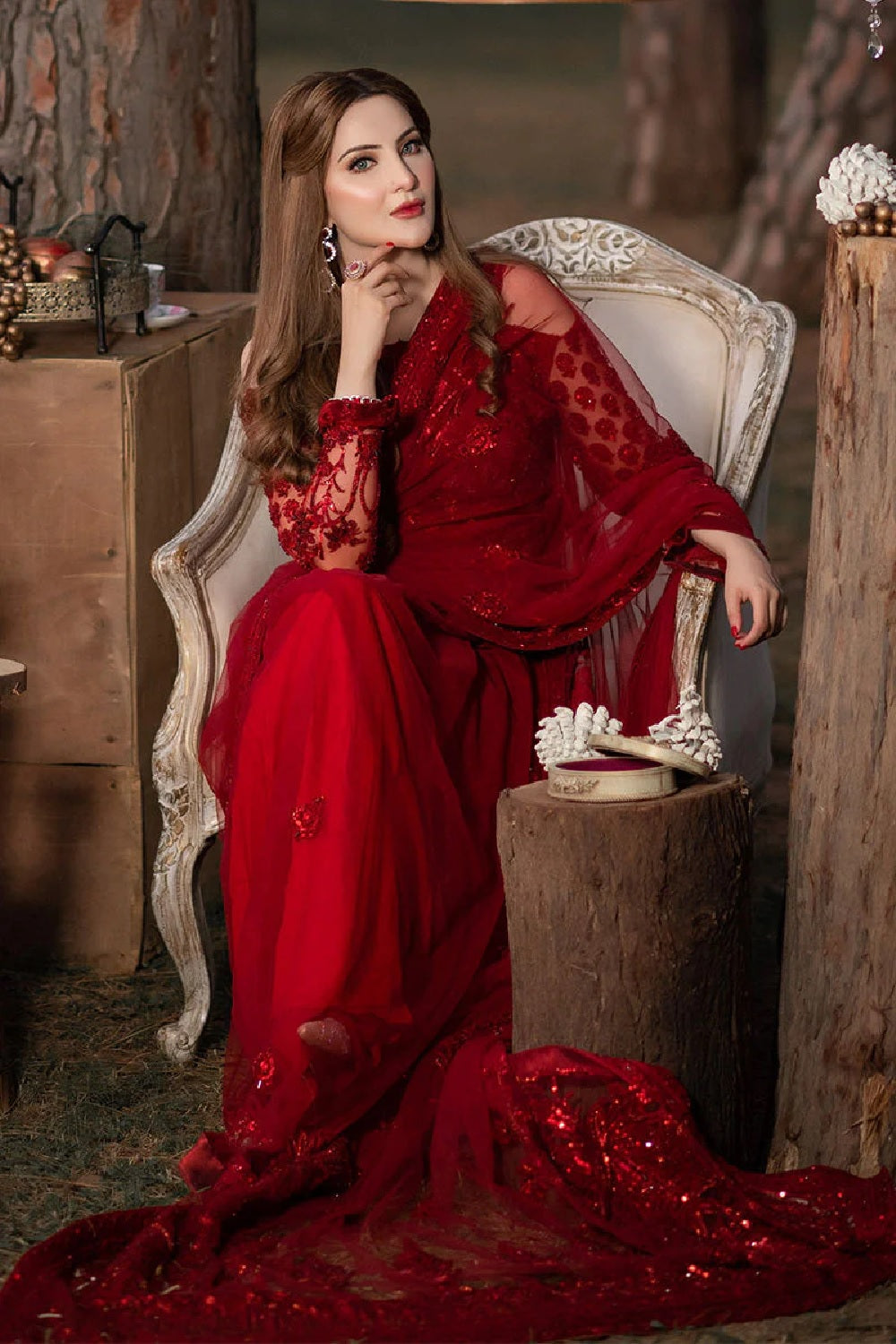 Shazia Kiyani Luxury Wedding Saree -RED GLAM - TC-1374