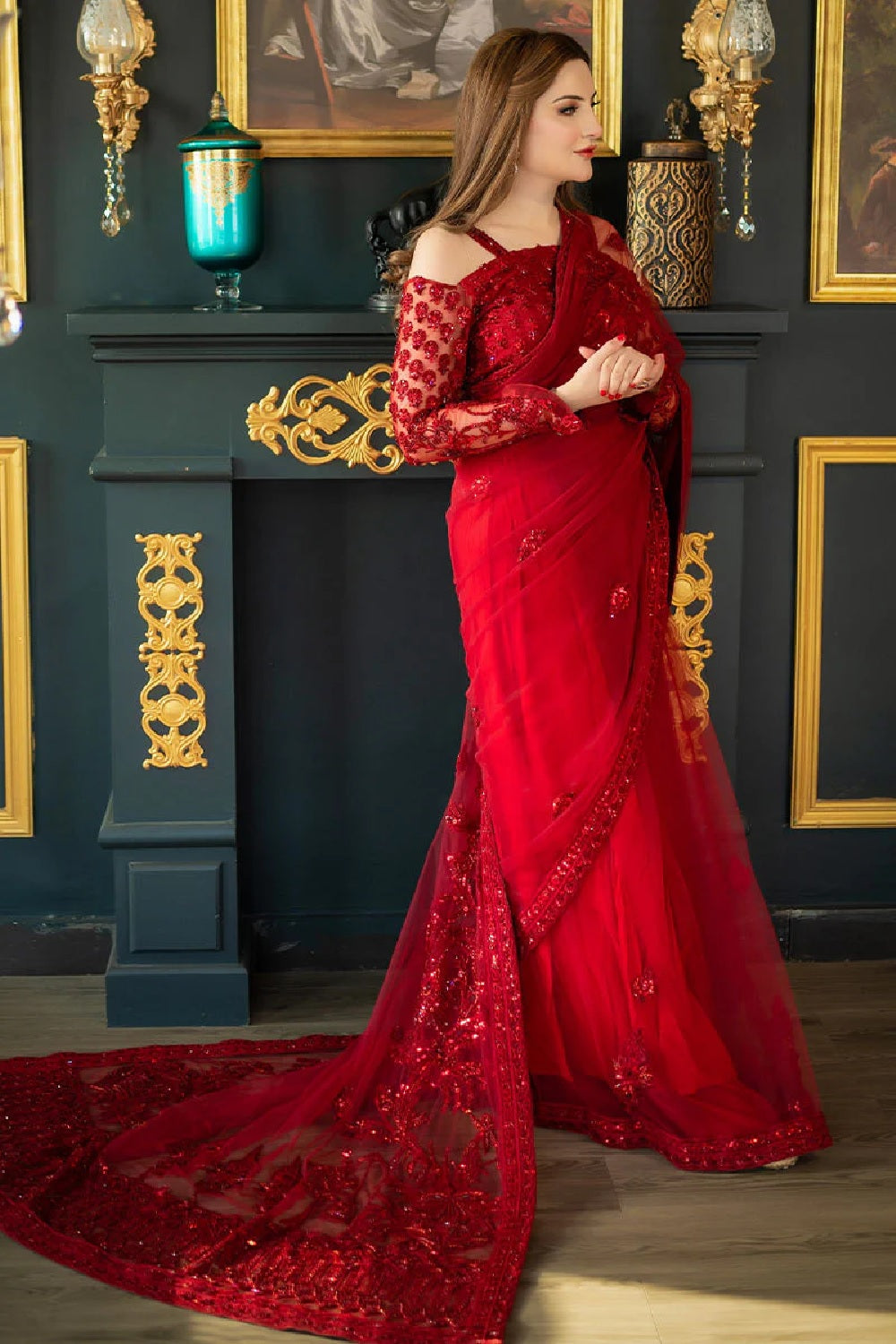 Shazia Kiyani Luxury Wedding Saree -RED GLAM - TC-1374