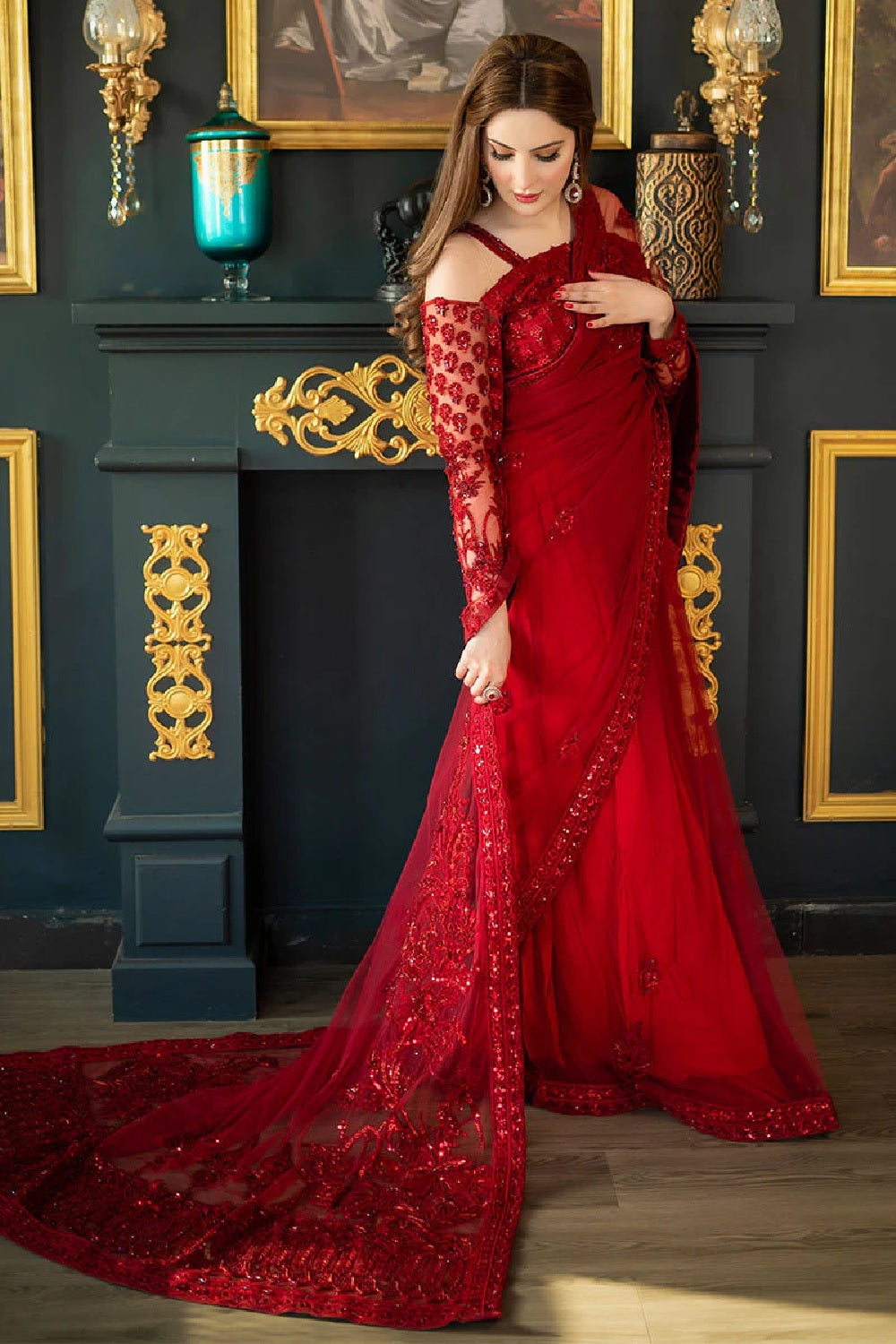 Shazia Kiyani Luxury Wedding Saree -RED GLAM - TC-1374