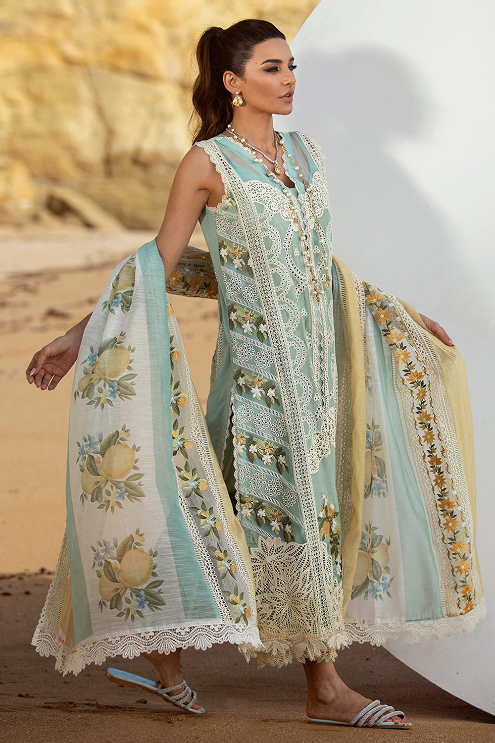 Crimson X Saira Shakira Luxury Lawn - D2 A Sicilian Summer A Aqua - TC-122