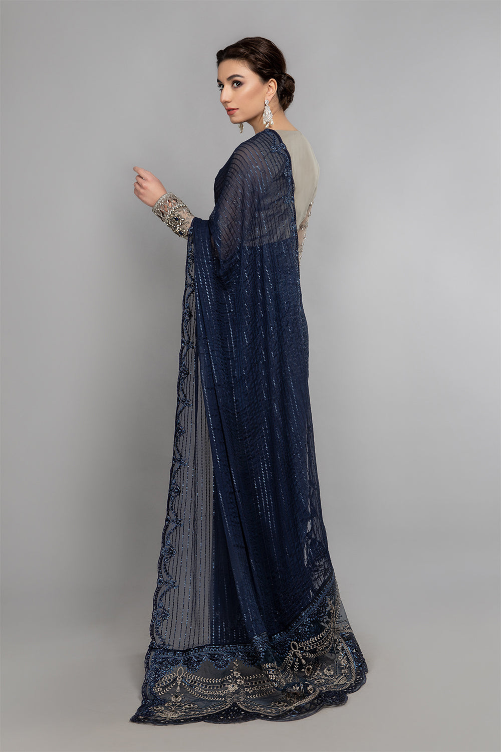 Maria B Wedding Collection 2025 - Saree - Ink Blue and Coffee - BDS-2004 - TC-218