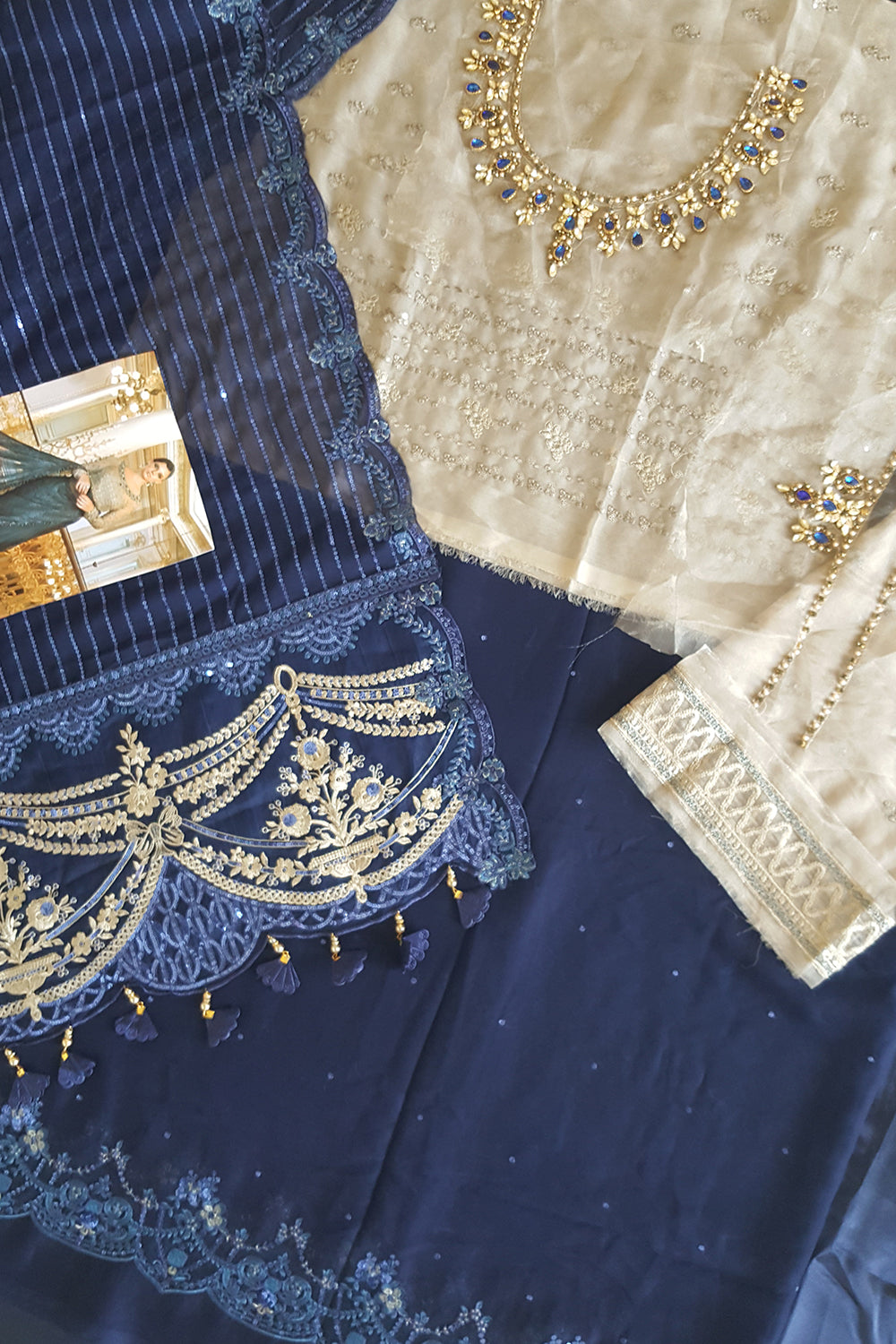 Maria B Wedding Collection 2025 - Saree - Ink Blue and Coffee - BDS-2004 - TC-218