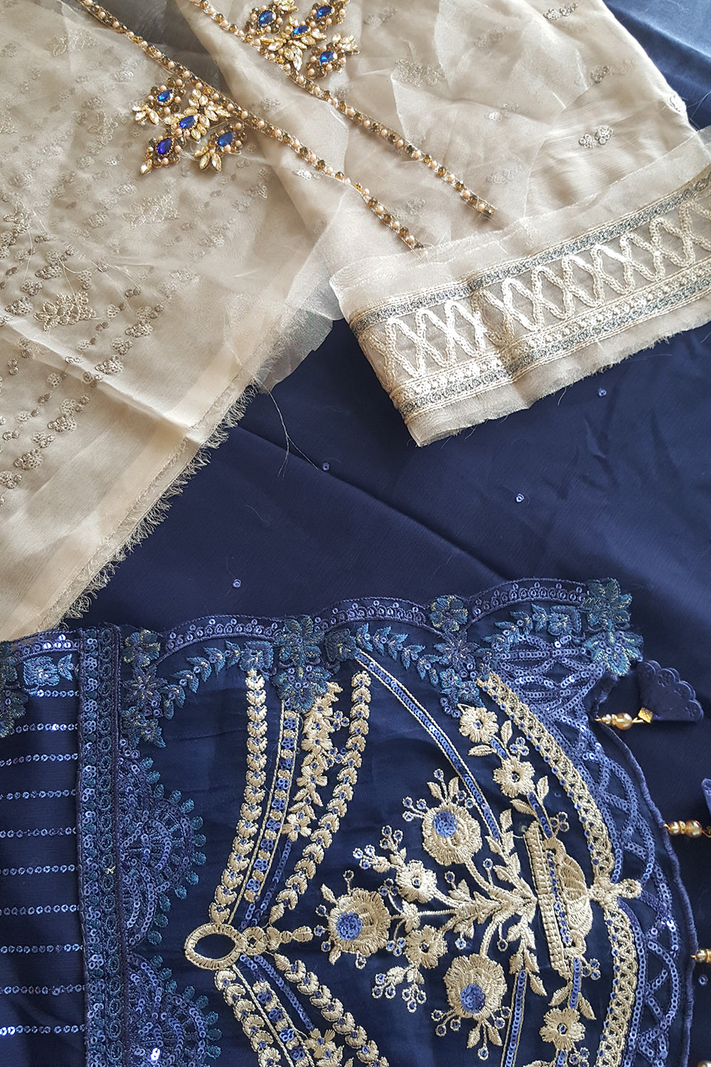 Maria B Wedding Collection 2025 - Saree - Ink Blue and Coffee - BDS-2004 - TC-218