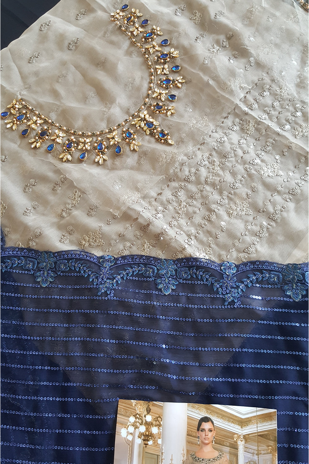Maria B Wedding Collection 2025 - Saree - Ink Blue and Coffee - BDS-2004 - TC-218