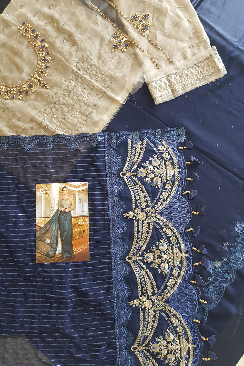 Maria B Wedding Collection 2025 - Saree - Ink Blue and Coffee - BDS-2004 - TC-218