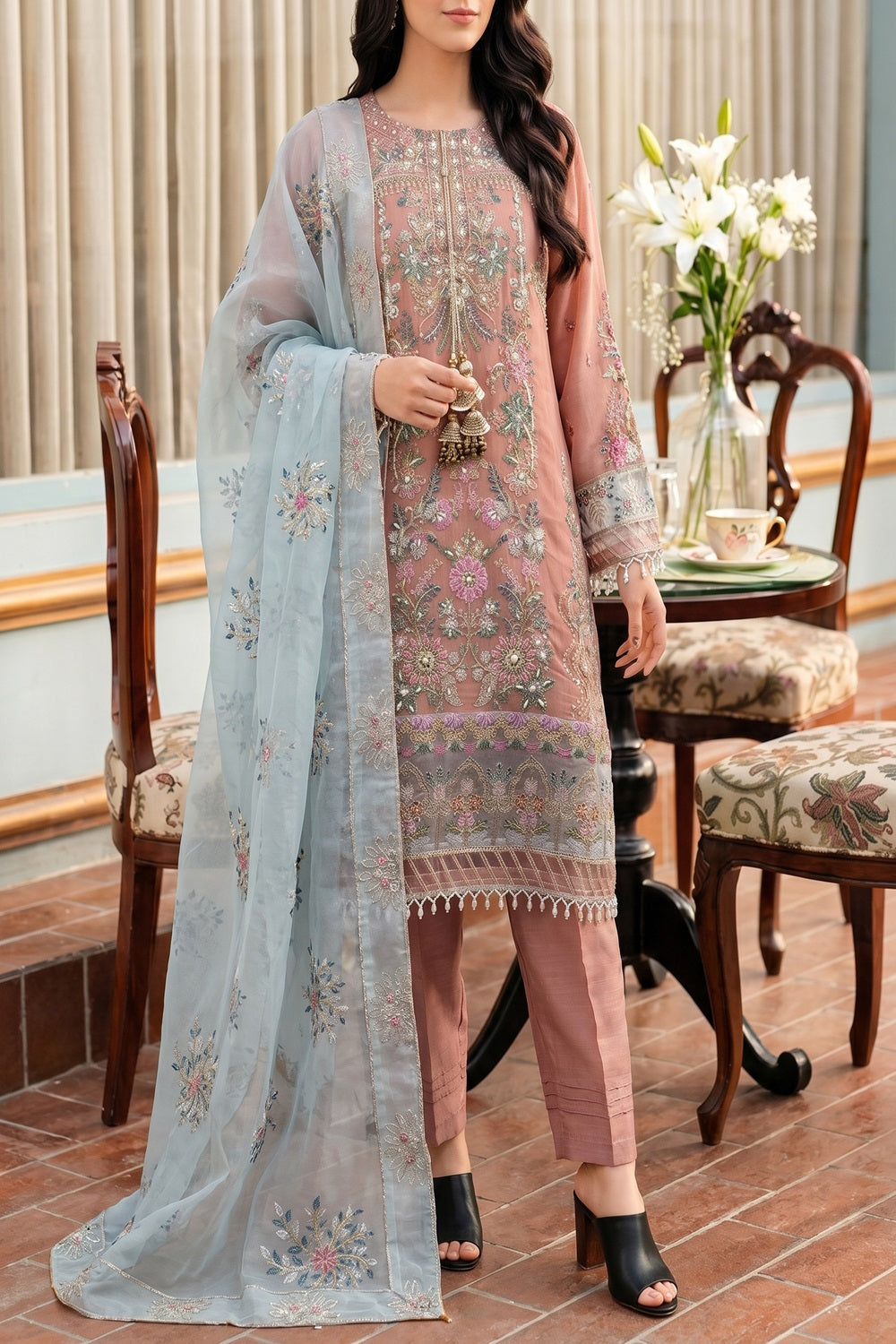 Luxury Handworked Chiffon 3PC Stitched Suit – Fancy Designer Edition TC-1610