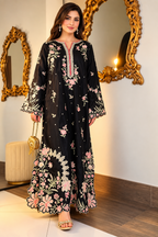 ETHNC Luxury Floral Embroidered Kaftan – Pure Viscose Raw Silk | Ready to Wear - TC-1764