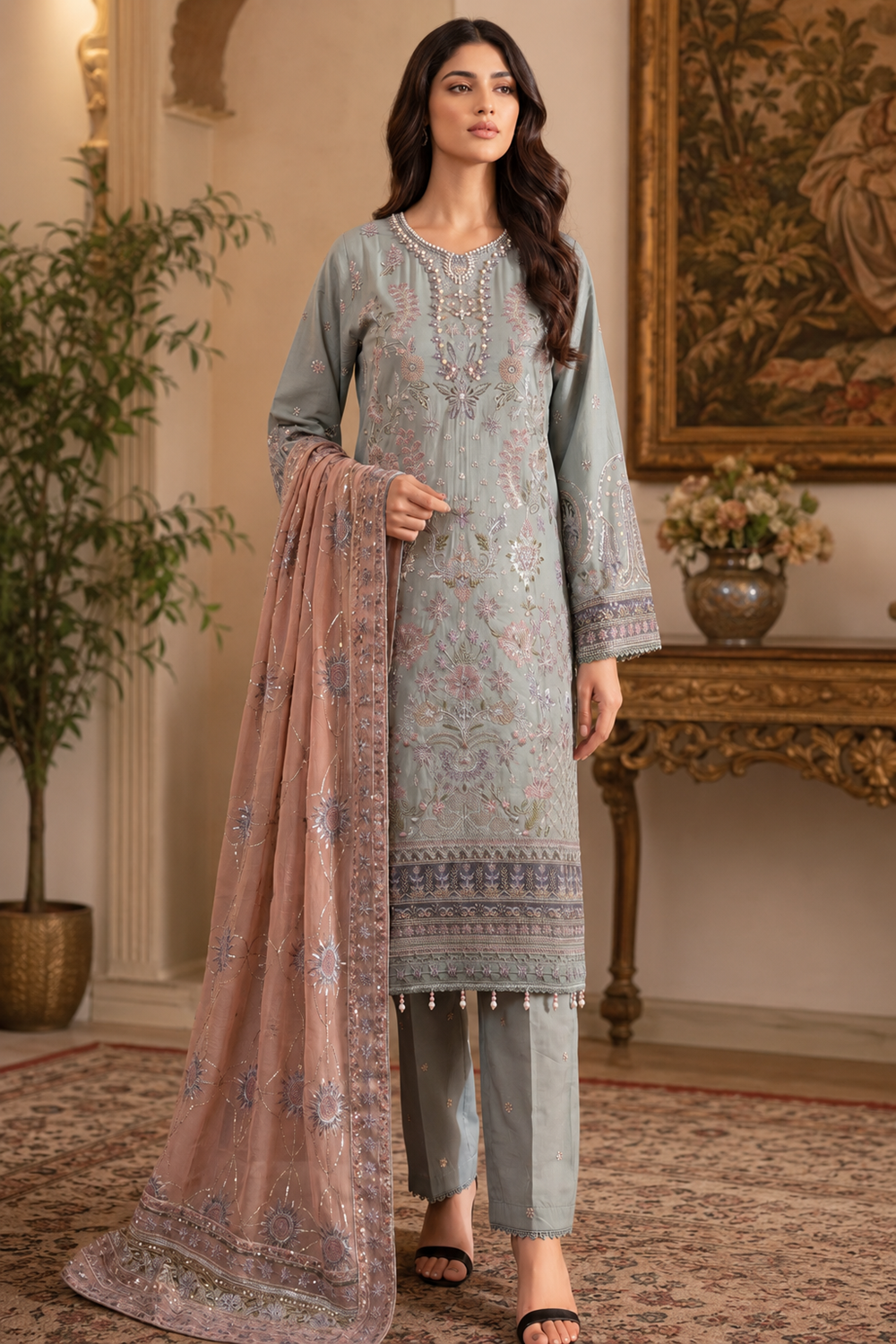 Luxury Handworked Lawn 3PC Stitched Suit – Fancy Designer Edition TC-1609