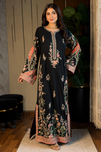ETHNC Luxury Floral Embroidered Kaftan – Pure Viscose Raw Silk | Ready to Wear - TC-1794
