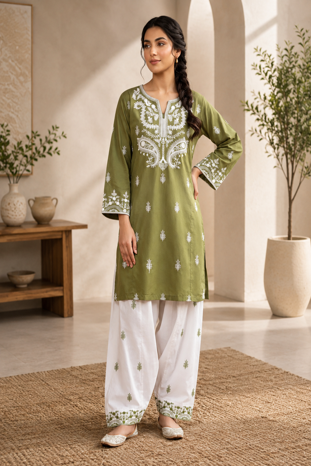 Premium Embroidered 2-Piece Cotton Suit with Farshi Shalwar - TC-1765