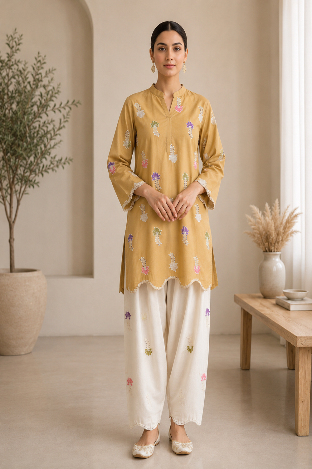 Premium Embroidered 2-Piece Cotton Suit with Farshi Shalwar - TC-1751