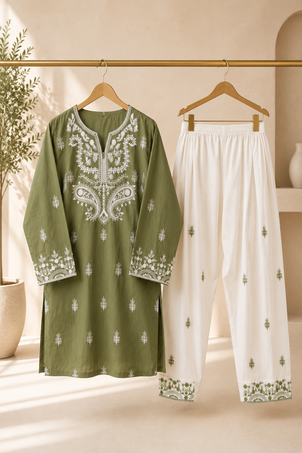 Premium Embroidered 2-Piece Cotton Suit with Farshi Shalwar - TC-1765