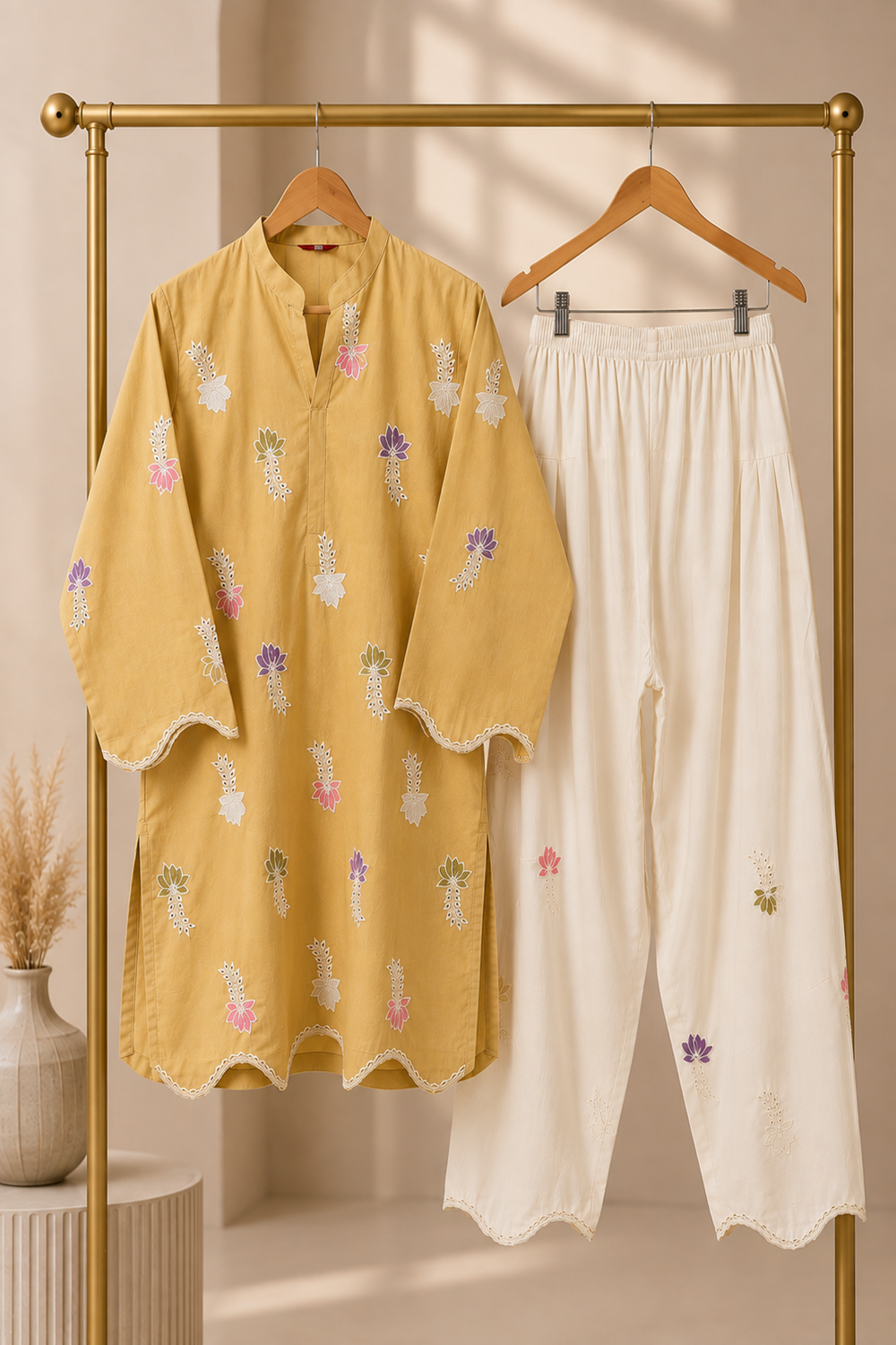 Premium Embroidered 2-Piece Cotton Suit with Farshi Shalwar - TC-1751