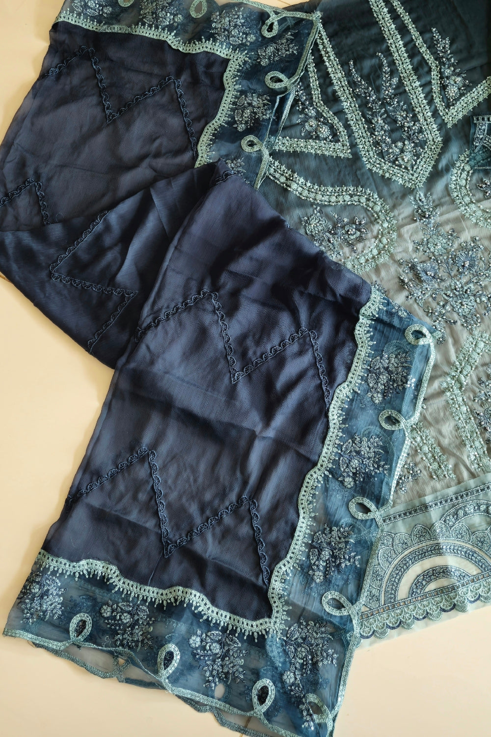 Pure Silk Chiffon by Maria B. - MPC-23-102 Teal Blue - TC-644