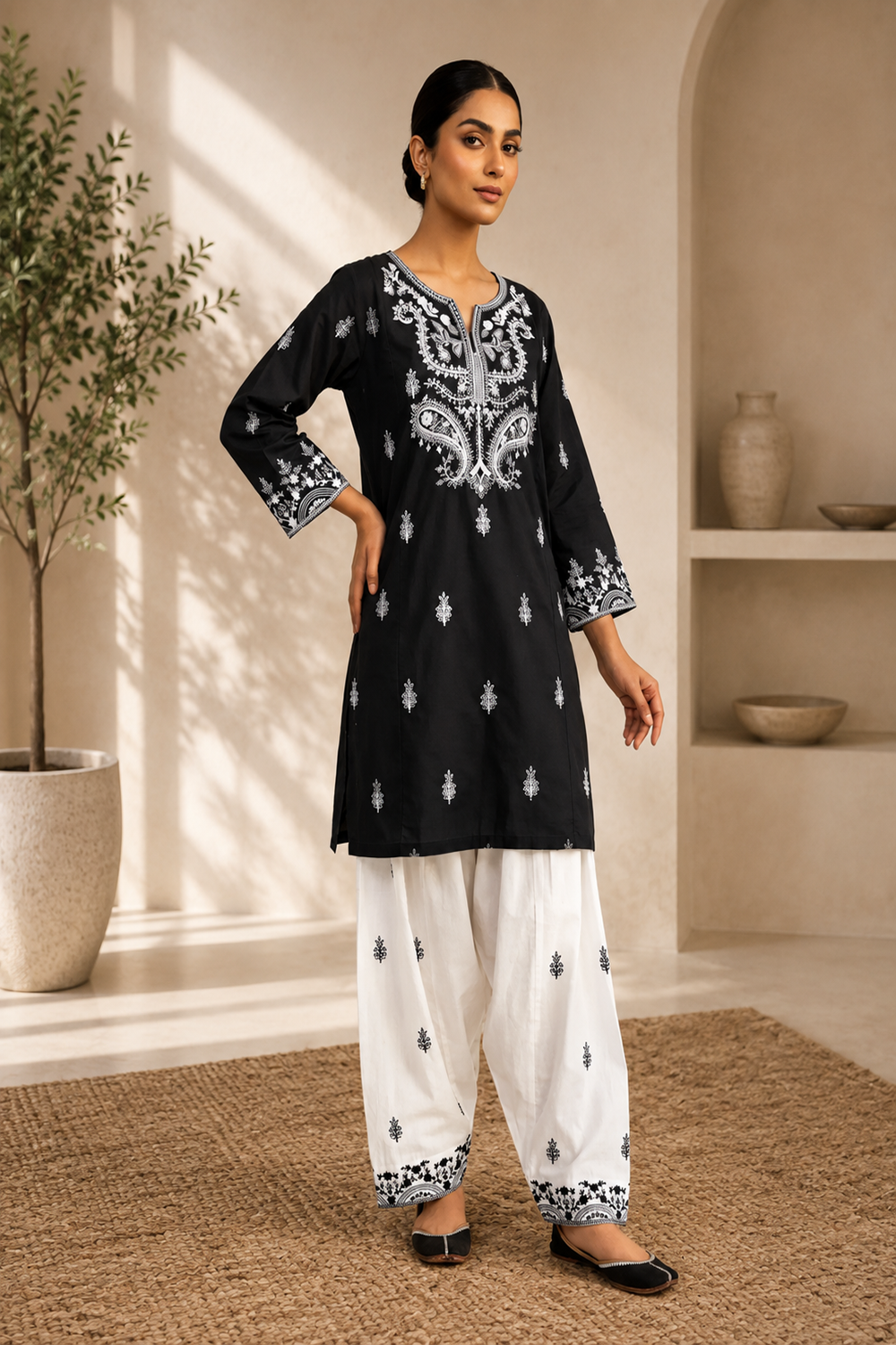 Premium Embroidered 2-Piece Cotton Suit with Farshi Shalwar - TC-1766