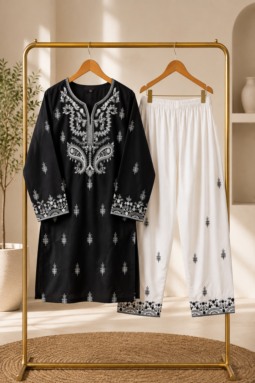 Premium Embroidered 2-Piece Cotton Suit with Farshi Shalwar - TC-1766