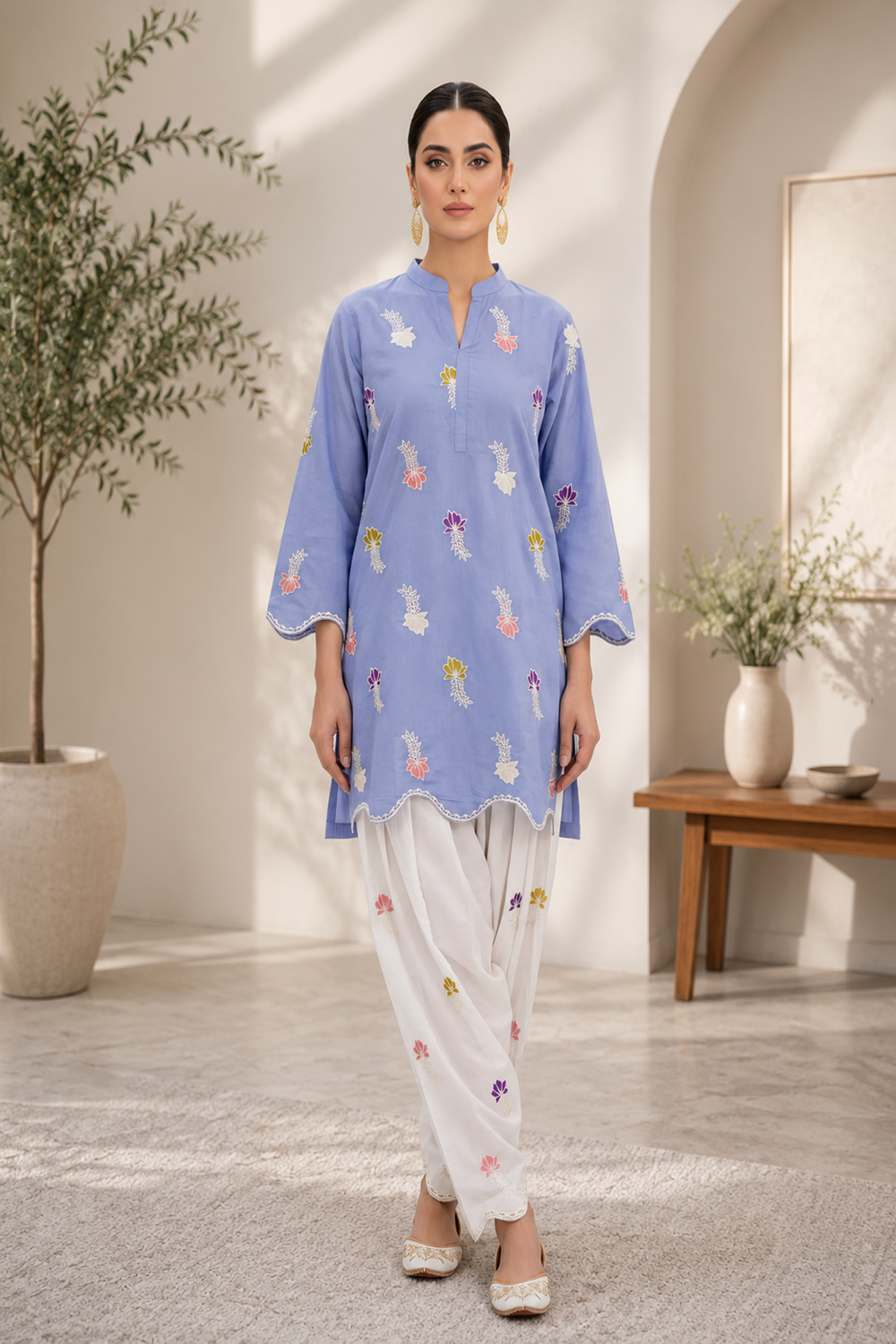 Premium Embroidered 2-Piece Cotton Suit with Farshi Shalwar - TC-1753