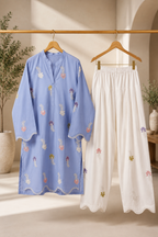 Premium Embroidered 2-Piece Cotton Suit with Farshi Shalwar - TC-1753