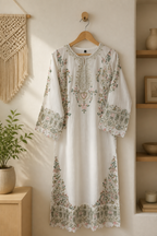 Luxury Floral Embroidered Kaftan – Pure Viscose Raw Silk | Ready to Wear - TC-1762