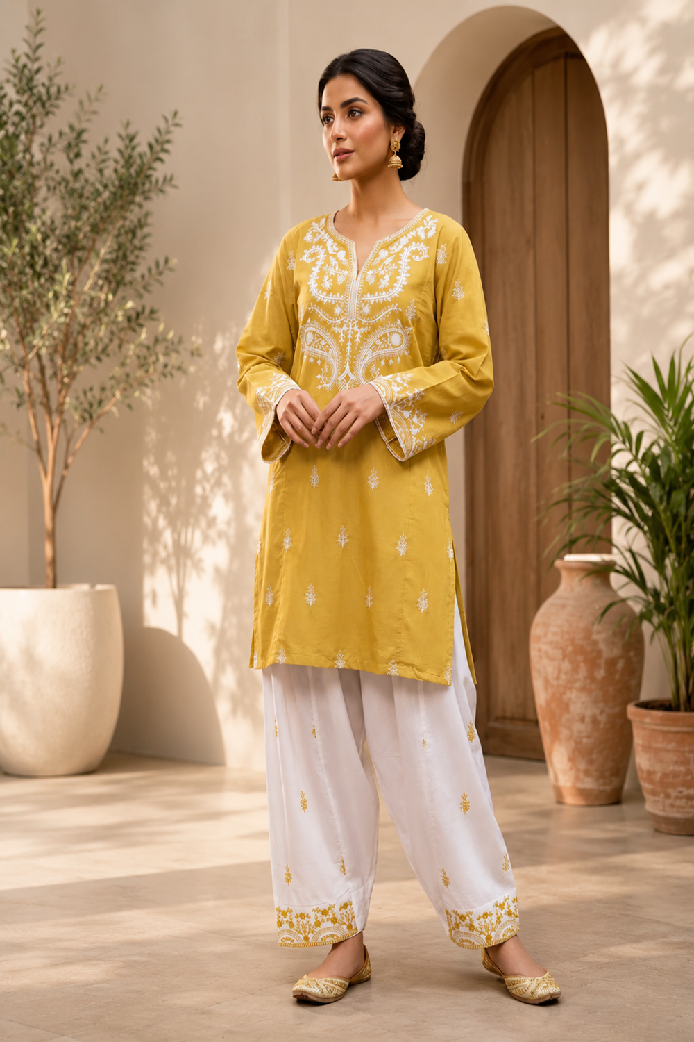 Premium Embroidered 2-Piece Cotton Suit with Farshi Shalwar - TC-1768