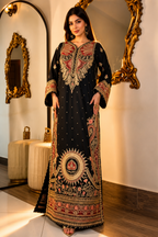 ETHNC Luxury Floral Embroidered Kaftan – Pure Viscose Raw Silk | Ready to Wear - TC-1778