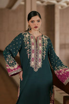 ETHNC Luxury Floral Embroidered Kaftan – Pure Viscose Raw Silk | Ready to Wear - TC-1802