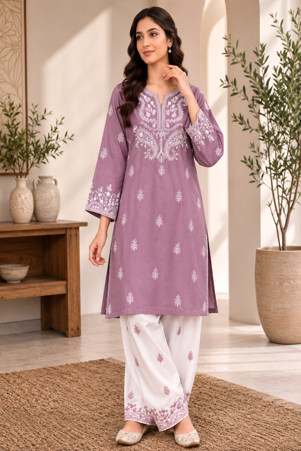 Premium Embroidered 2-Piece Cotton Suit with Farshi Shalwar - TC-1769
