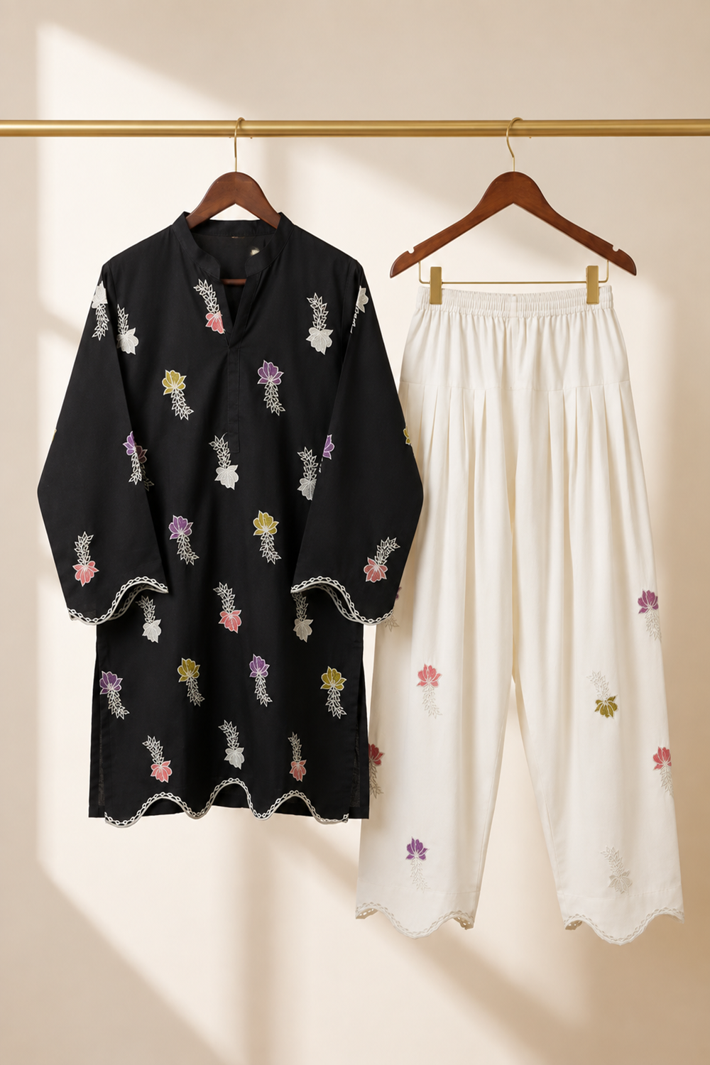 Premium Embroidered 2-Piece Cotton Suit with Farshi Shalwar - TC-1755
