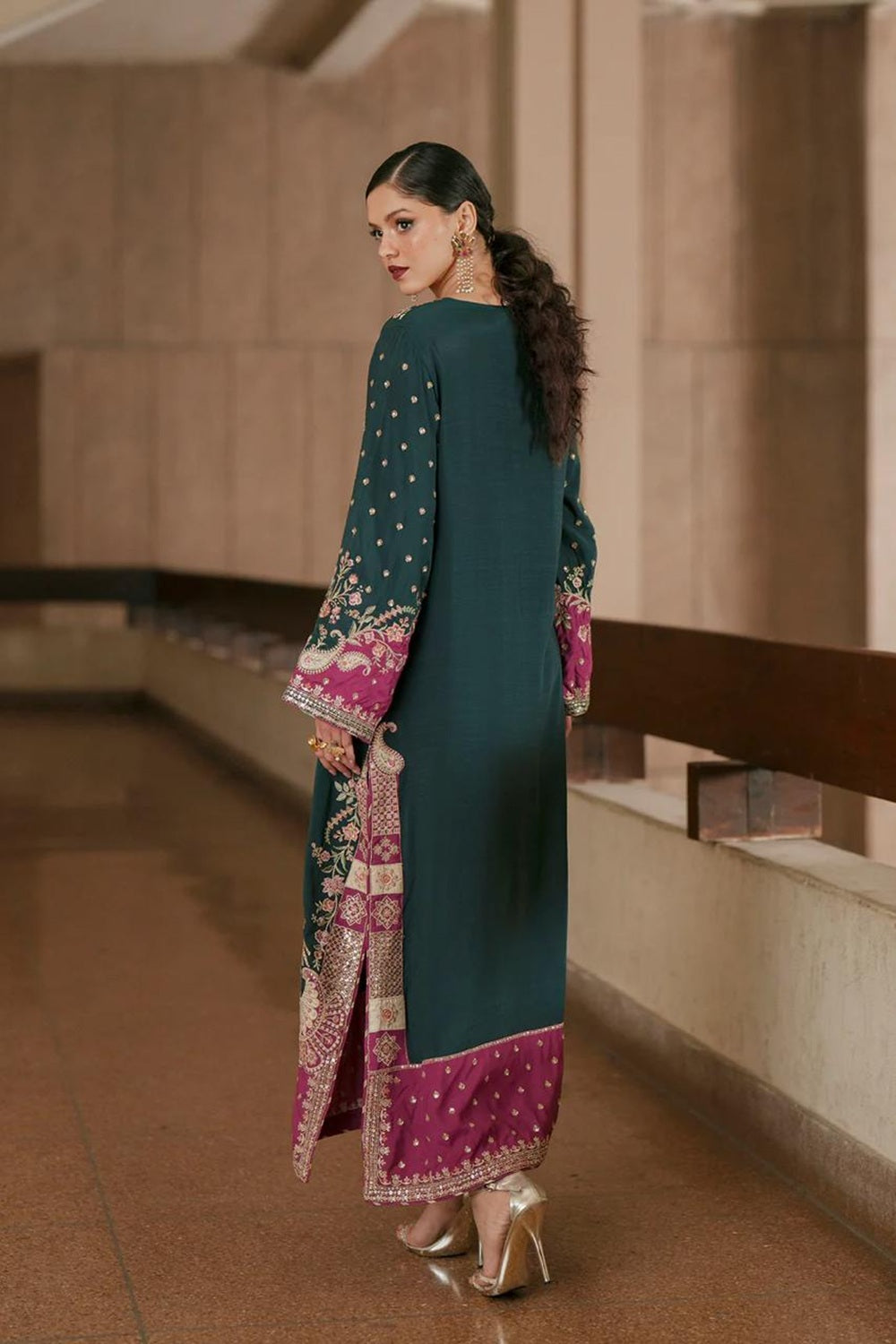 ETHNC Luxury Floral Embroidered Kaftan – Pure Viscose Raw Silk | Ready to Wear - TC-1802