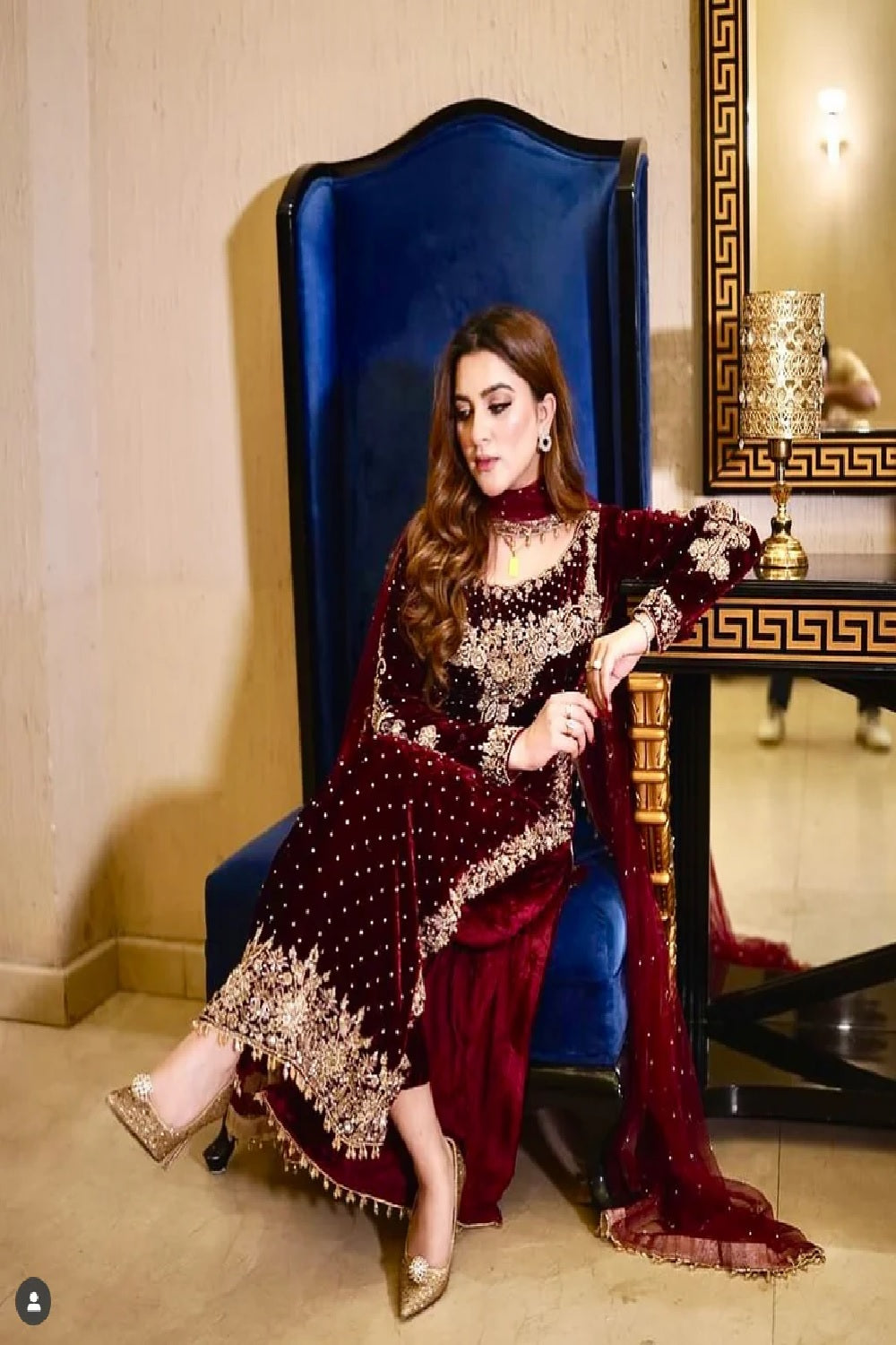 Aneelas Poshkari Luxury Velvet Embroidered Formal - TC-1443