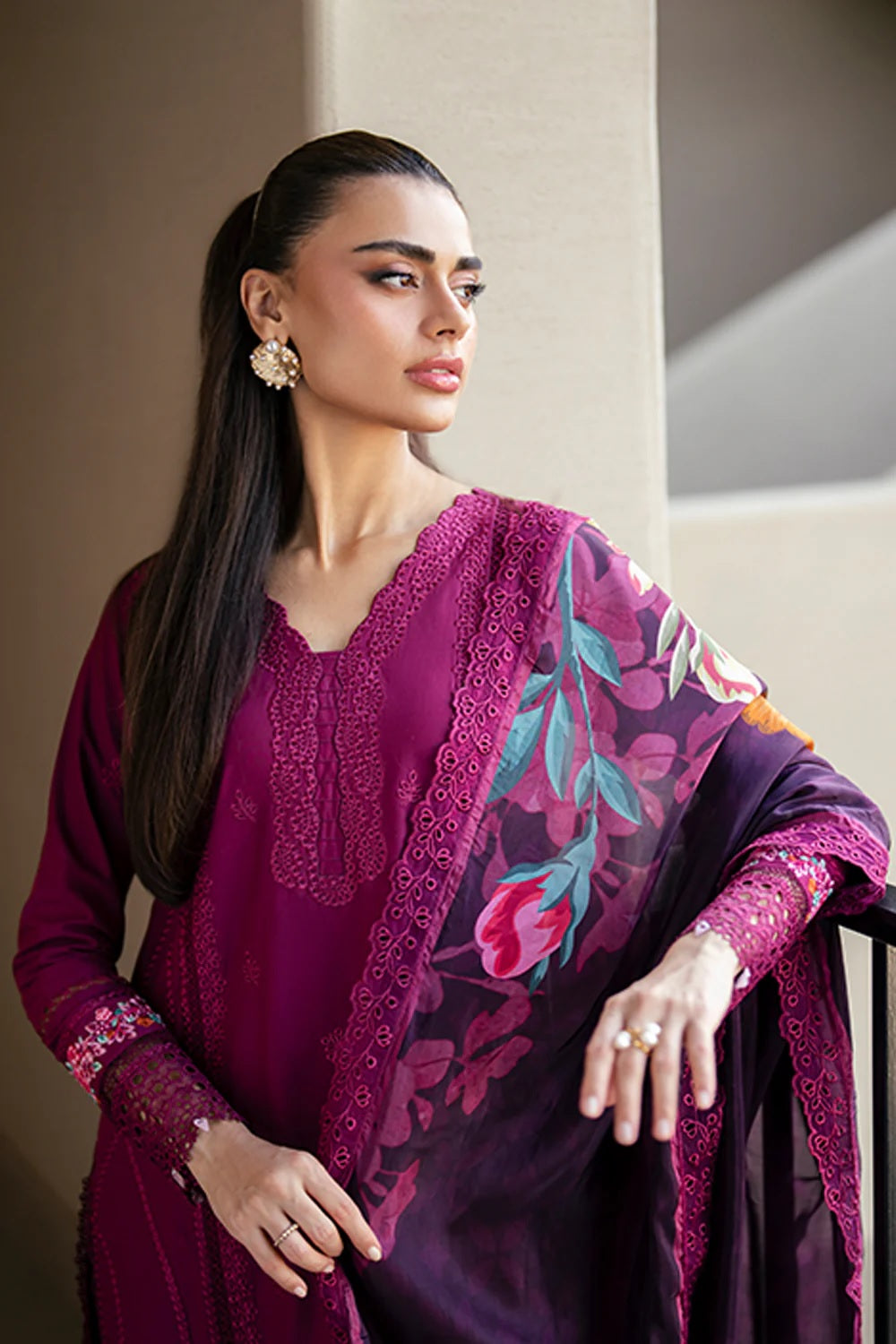 Azure Wine Mirage Luxury Embroidered Lawn - TC-1507