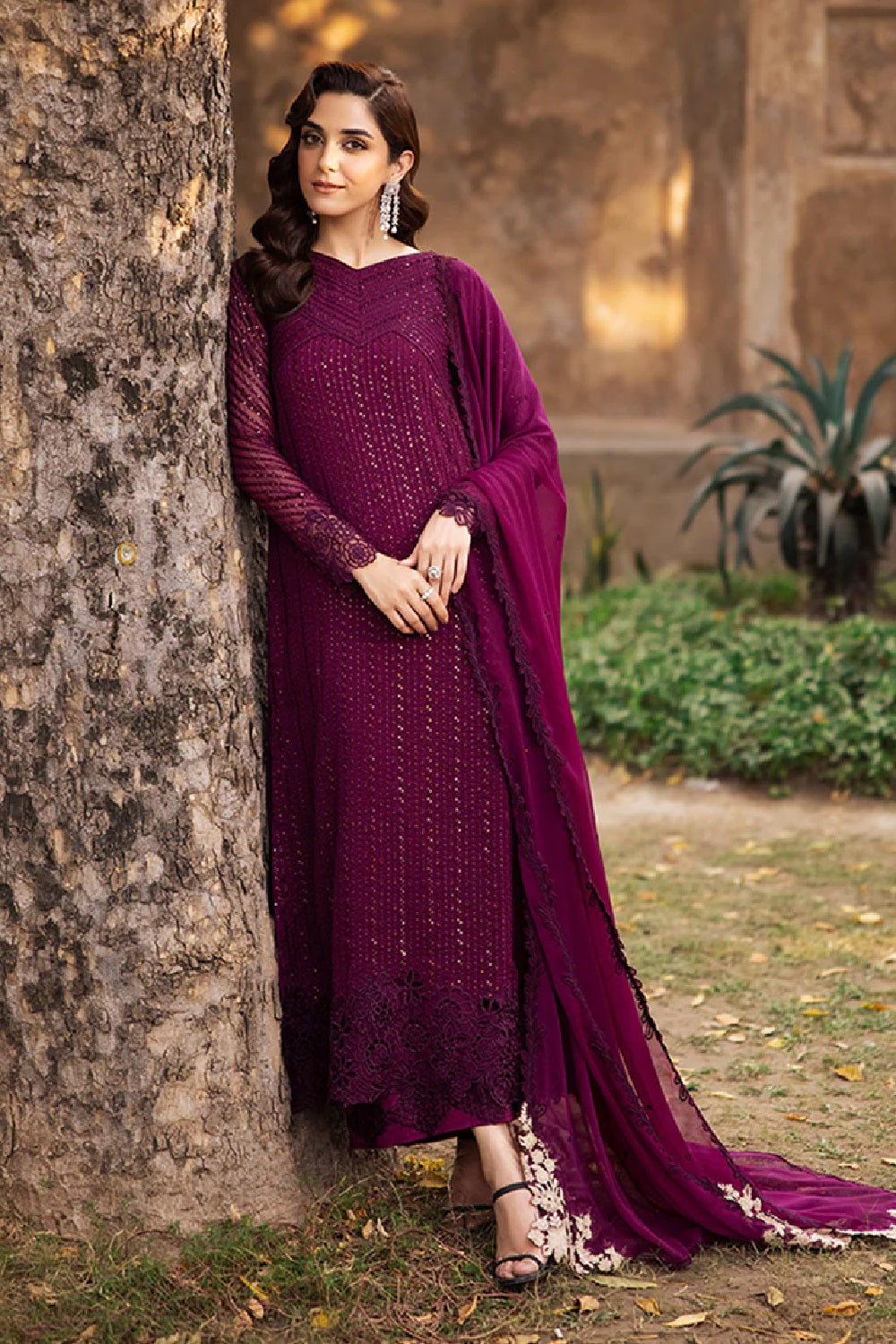 Azure Garnet Majesty Luxury Embroidered Chiffon Edit'25 - TC-1536