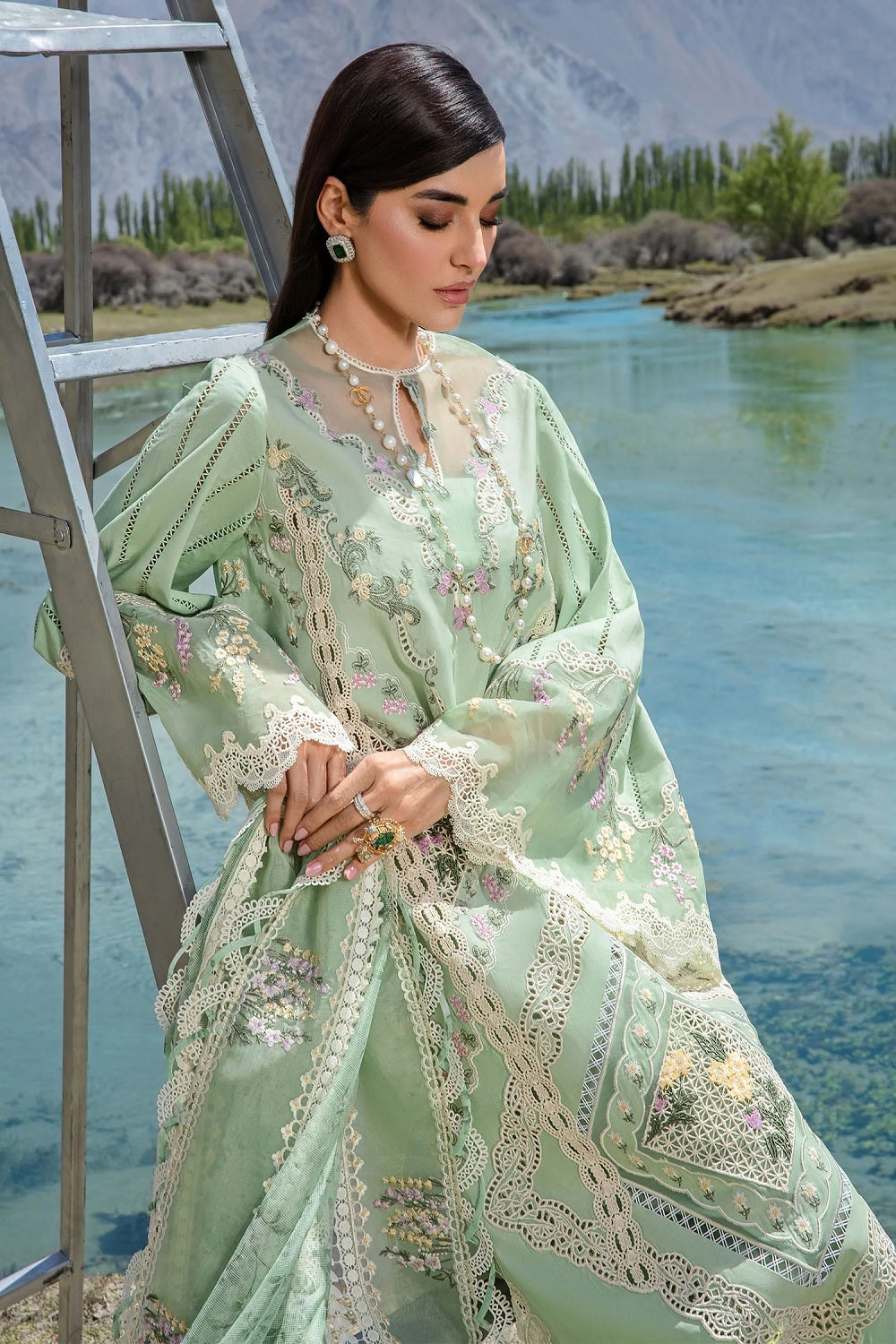 Crimson X Saira Shakira Luxury Lawn 2024 - A French Brunch - Sage D2 B - TC-1027