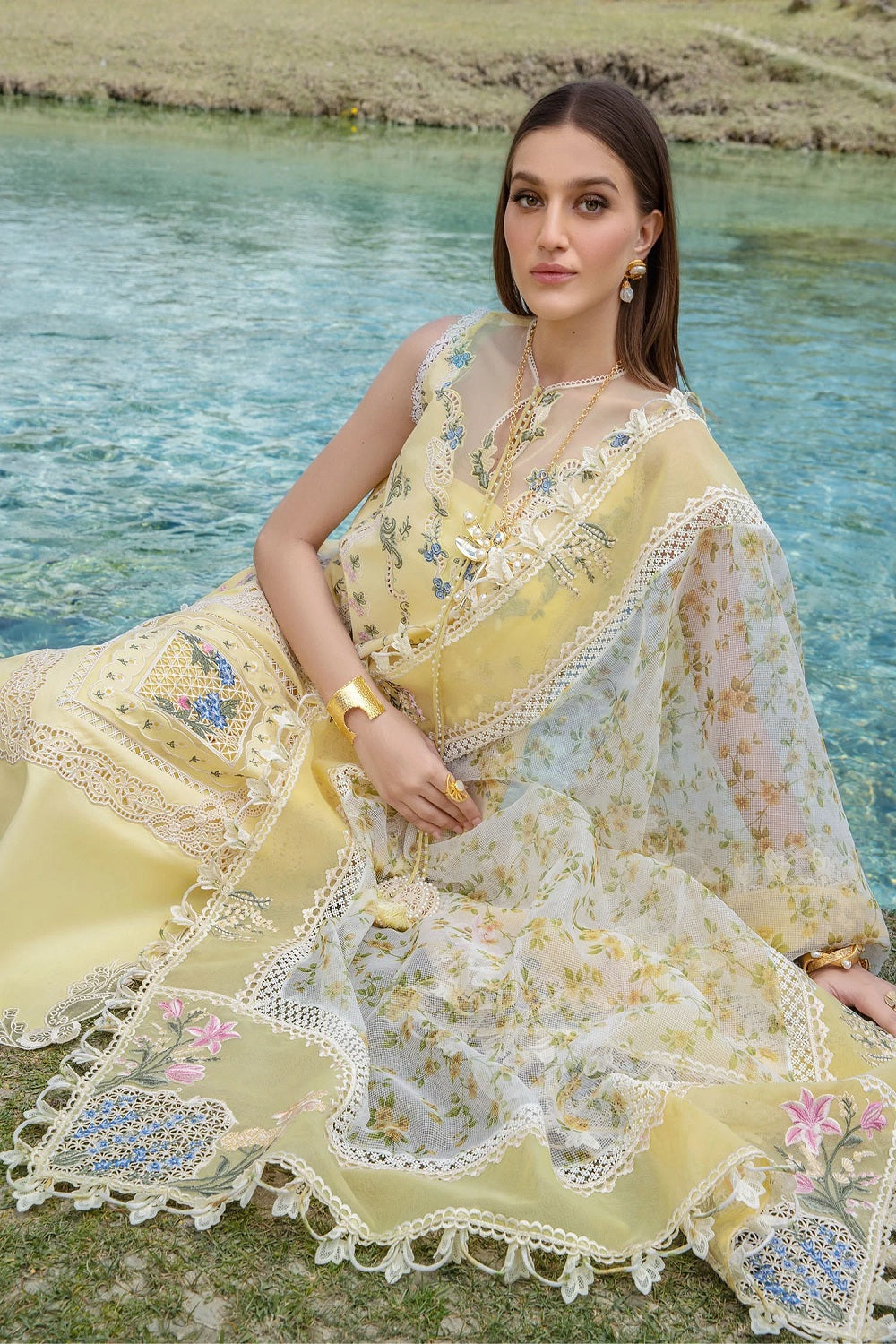 Crimson X Saira Shakira Luxury Lawn A French Brunch - Sunflower Yellow D2 A - TC-1026