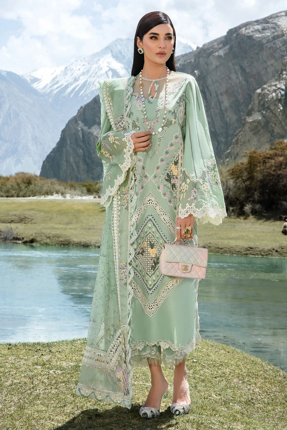 Crimson X Saira Shakira Luxury Lawn 2024 - A French Brunch - Sage D2 B - TC-1027