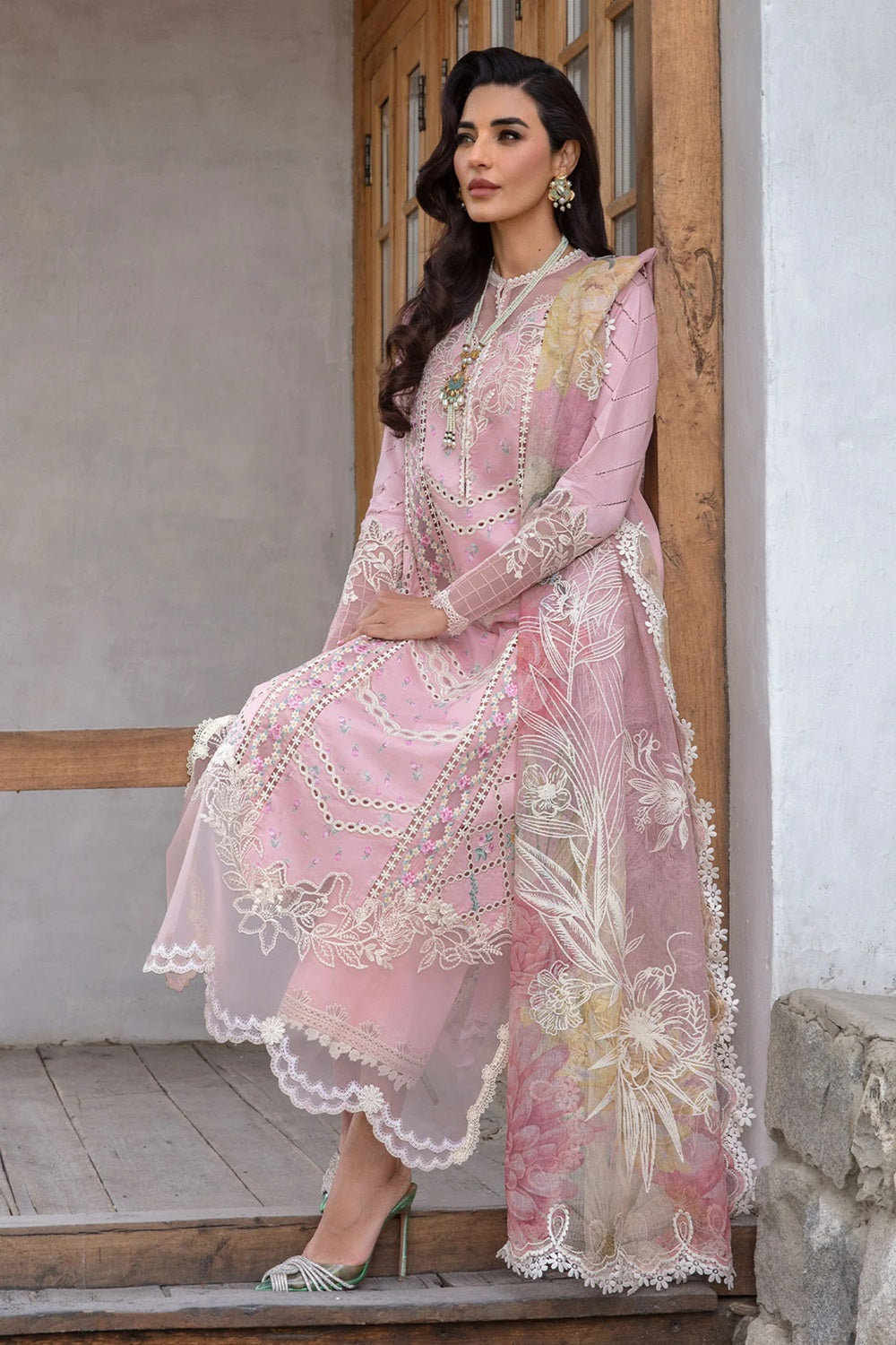 Crimson X Saira Shakira Luxury Lawn 2024 - A Floral Mesh - Rose Pink - TC-1151