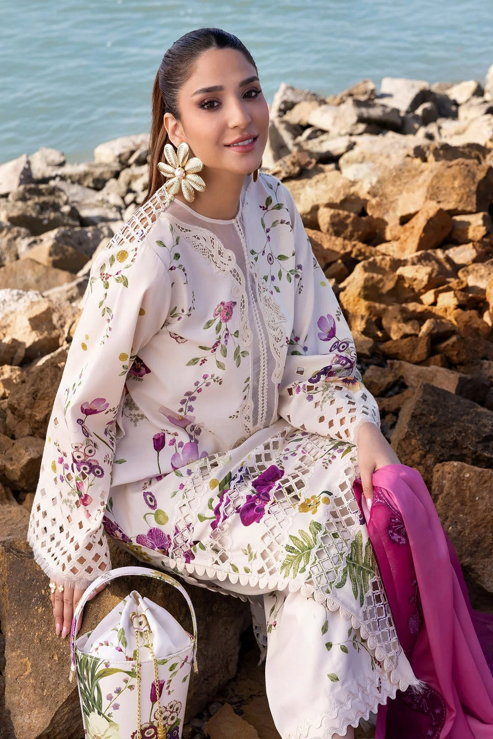 FLOW BY CRIMSON Chikankari Lawn'25 Bloom Bold - D4 A - TC-1258