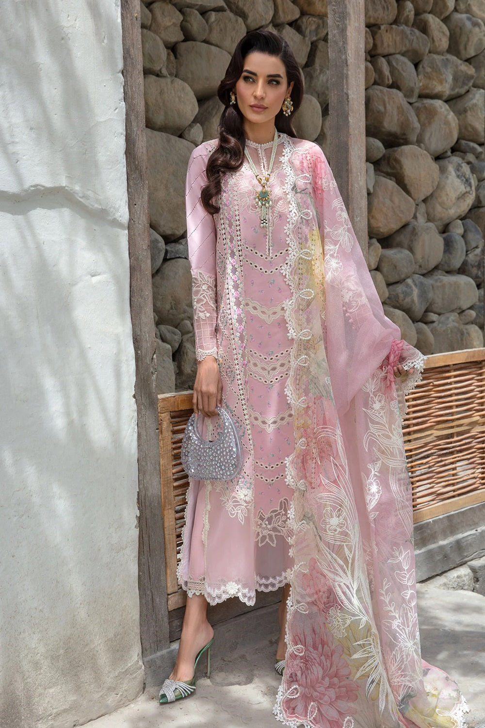 Crimson X Saira Shakira Luxury Lawn 2024 - A Floral Mesh - Rose Pink - TC-1151