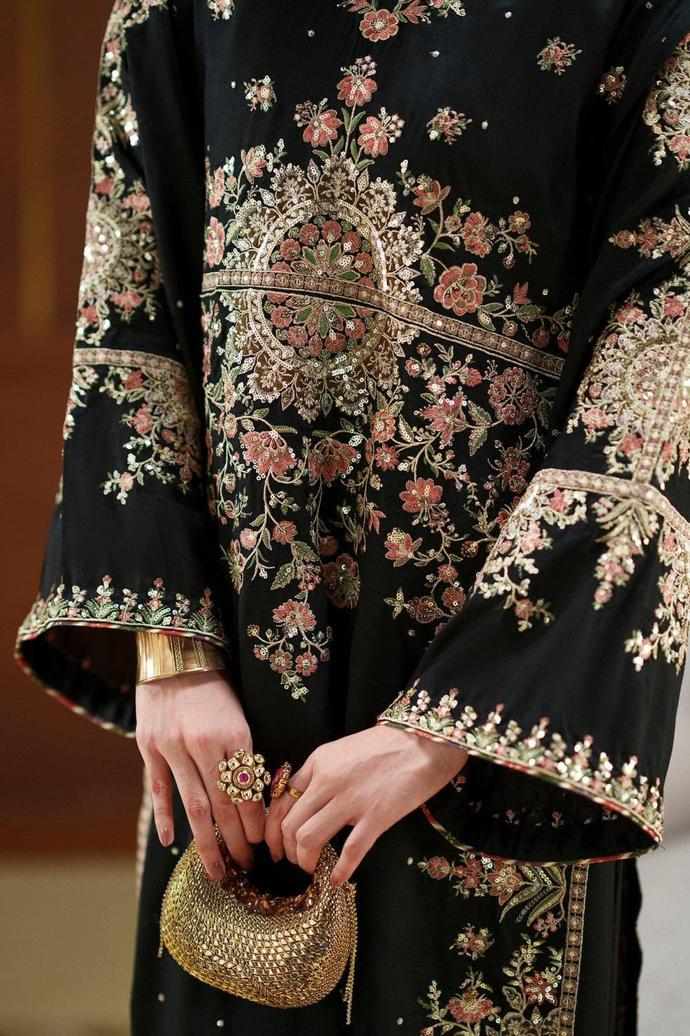 ETHNC Luxury Floral Embroidered Kaftan – Pure Viscose Raw Silk | Ready to Wear - TC-1803