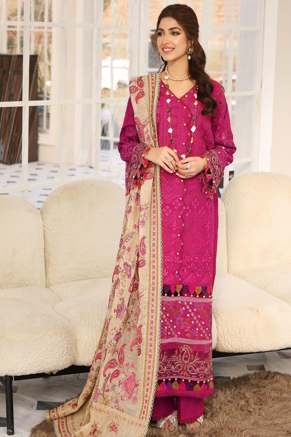 Elaf Festive Chikankari Lawn 2023 - ELC-11 Hot Pink - TC-677