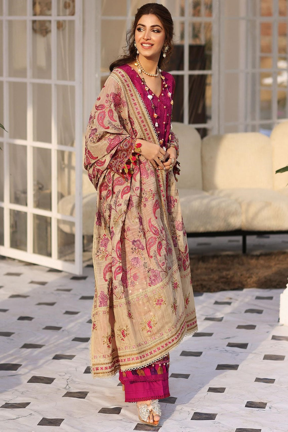 Elaf Festive Chikankari Lawn 2023 - ELC-11 Hot Pink - TC-677