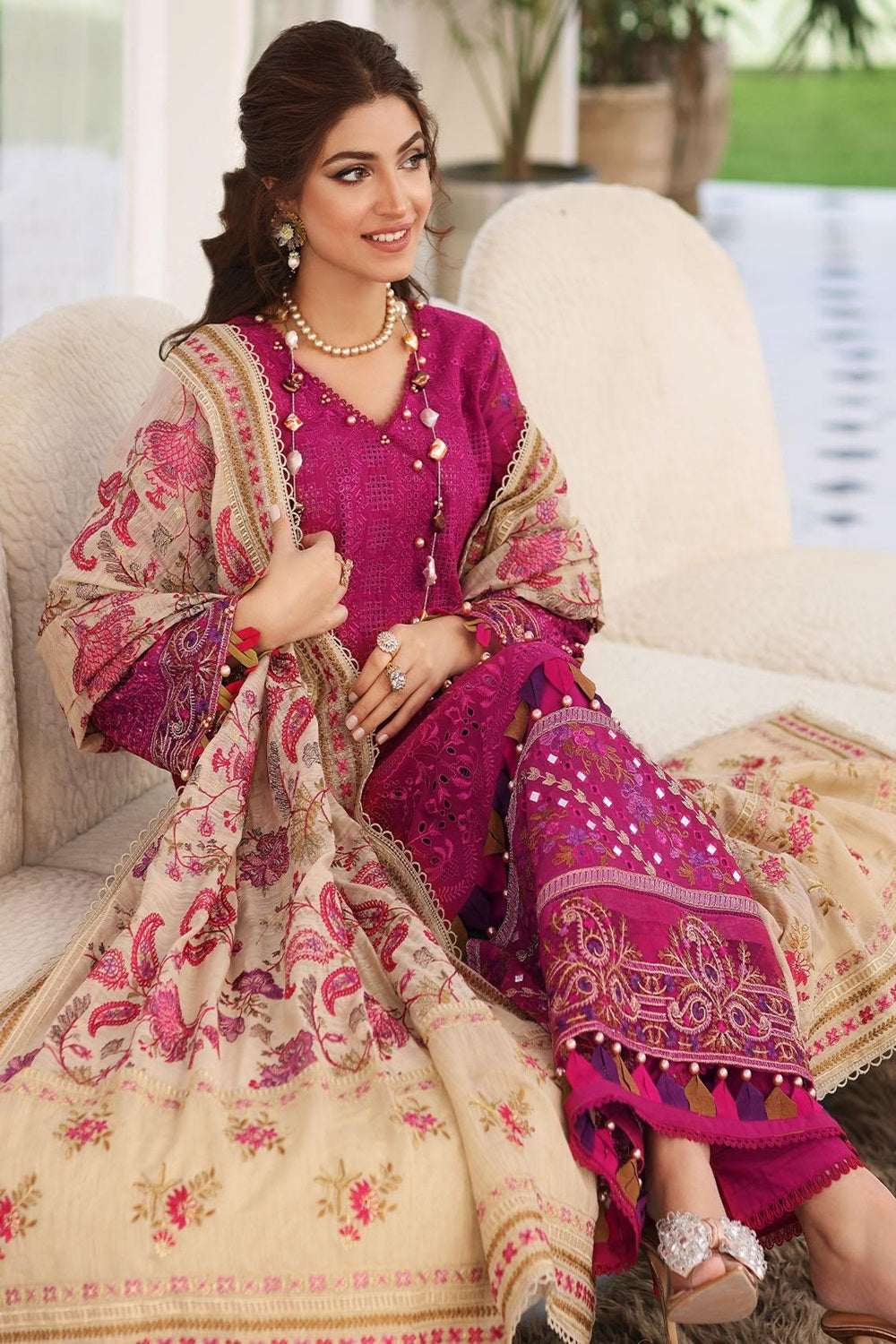 Elaf Festive Chikankari Lawn 2023 - ELC-11 Hot Pink - TC-677